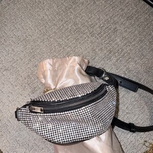 Alexander Wang Silver Crystal Embellished Black Strap Crossbody Belt Bag